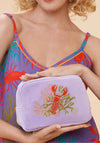 Powder Embroidered Lobster Buddies Velvet Makeup Bag, Purple