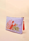 Powder Embroidered Lobster Buddies Velvet Zip Pouch, Lavender