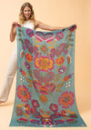Powder Floral Symmetry Printed Scarf, Aqua