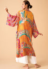 Powder Golden Cranes One Size Kimono Gown, Mustard