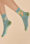 Powder Hummingbird Ankle Socks, Aqua