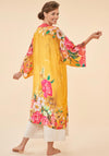 Powder Impressionist Floral Kimono Gown, Mustard