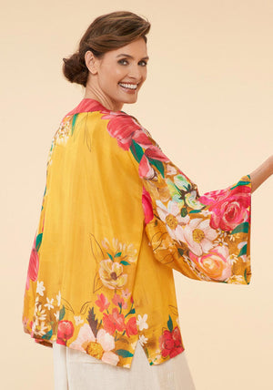 Powder Impressionist Floral One Size Kimono Jacket, Mustard