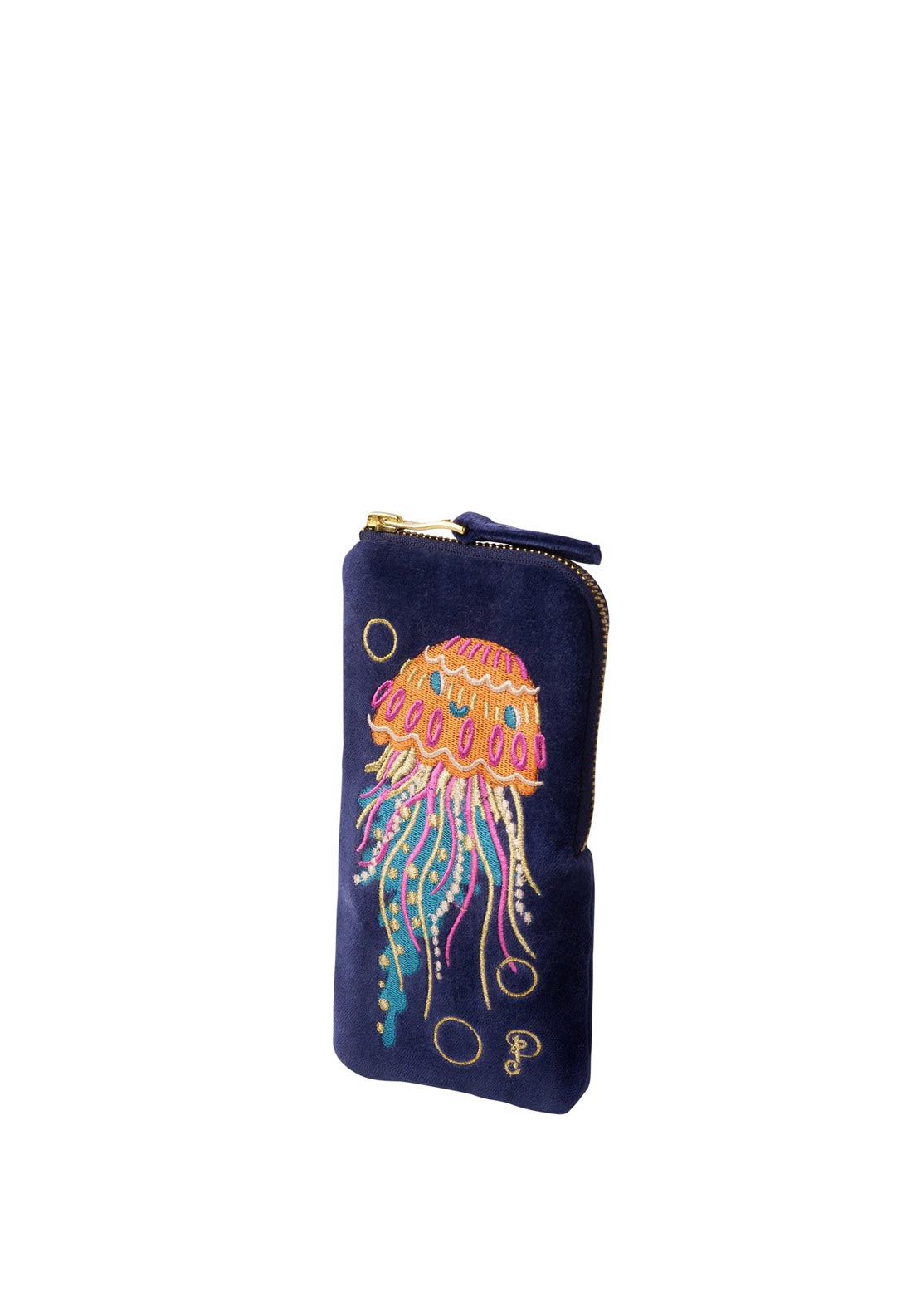 Powder Jolly Jelly Velvet Embroidered Sunglasses Pouch, Navy