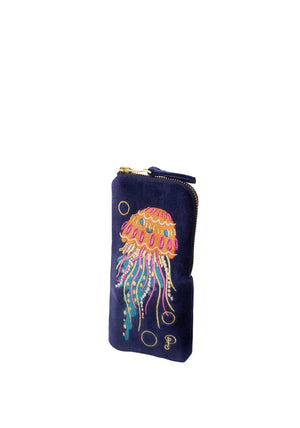 Powder Jolly Jelly Velvet Embroidered Sunglasses Pouch, Navy