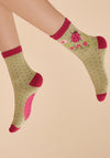 Powder Ladybird Ankle Socks, Sage