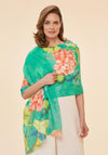 Powder Linen Rosy Genarniums Scarf, Aqua