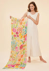 Powder Linen Watercolour Wildflowers Scarf, Cream Multi