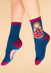 Powder Matryoshka Doll Ankle Socks, Navy