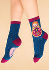 Powder Matryoshka Doll Ankle Socks, Navy