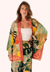 Powder One Size Exotic Leaves Kimono Jacket, Green Multi