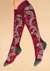 Powder Opulent Floral Knee-High Socks, Fuchsia