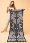 Powder Opulent Flourish Woven Scarf, Charcoal