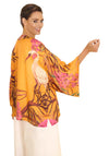 Powder Oriental Crane One Size Kimono Jacket, Ochre