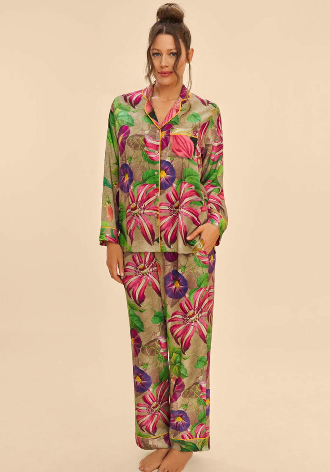 Powder Oversized Botanicals Supersoft Pyjamas, Green & Pink Multi