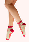 Powder Rouge Blooms Trainer Socks, Green & Pink