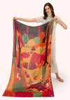 Powder Scandi Floral Two-Tone Scarf, Orange Multi