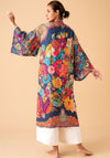 Powder Vintage Floral Kimono Gown, Ink