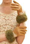 Powder Bettina Two Tone Faux Fur Gloves, Warm Beige
