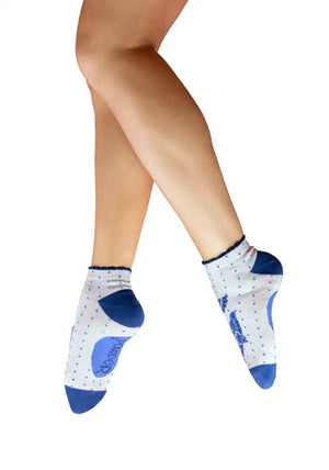 Powder Blue Bird Trainer Socks, Cream