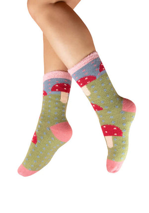 Powder Cosy Toadstool Socks, Green Multi