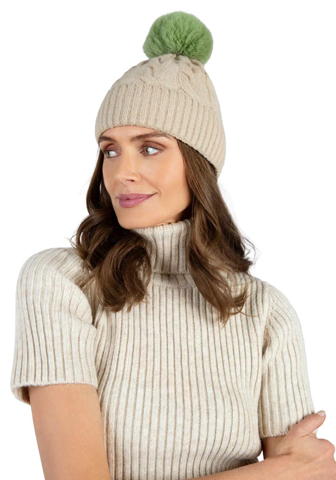 ELISE BOBBLE HAT CREAM SAGE