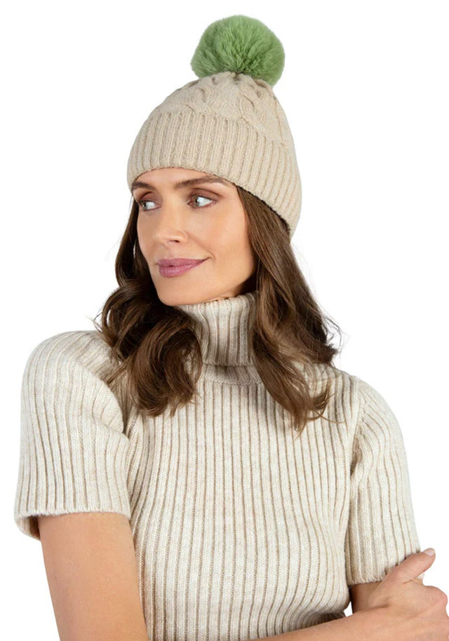 ELISE BOBBLE HAT CREAM SAGE