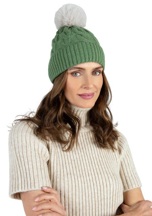 ELISE BOBBLE HAT CREAM SAGE CREAM
