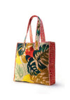 Powder Exotic Leaves Quilted Tote Bag, Red Multi