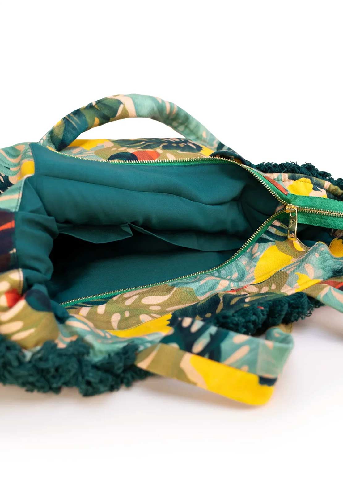 Powder Exotic Leaves Zip Tote Bag, Green