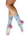 Powder Highland Cow Ankle Socks, Blue