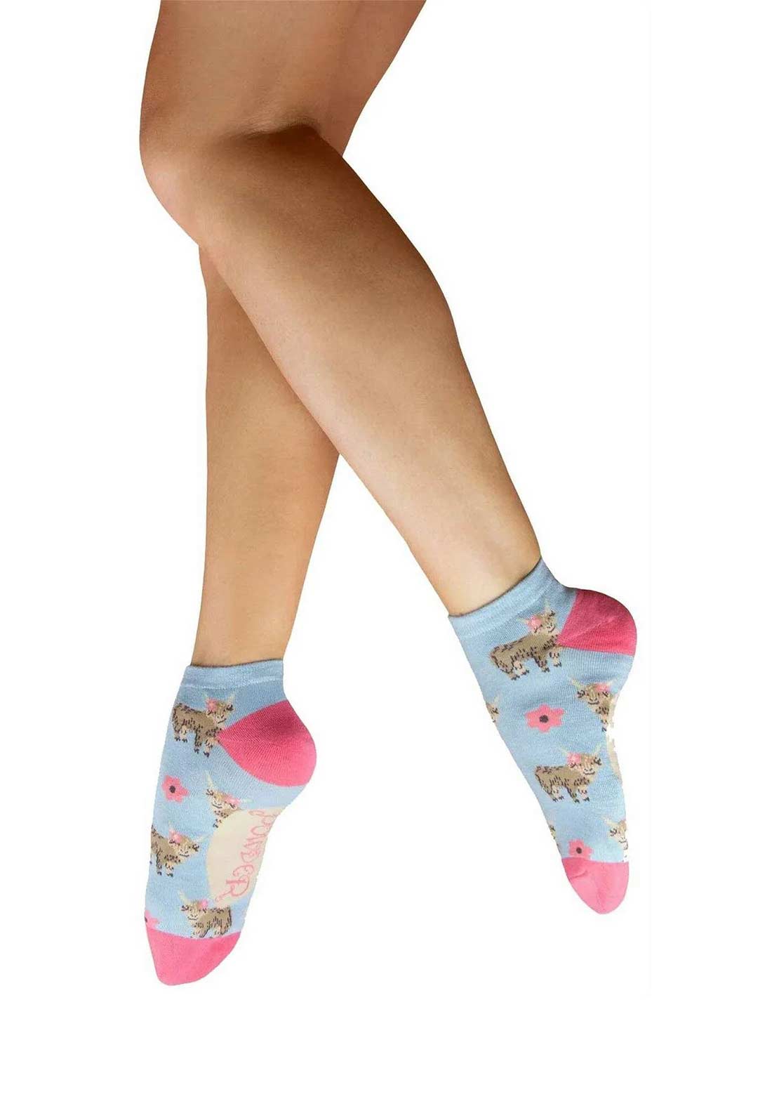 Powder Highland Cow Trainer Socks, Blue - McElhinneys