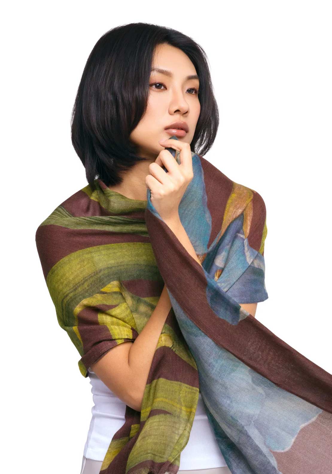 Powder Iris Wool Wrap Scarf, Purple Multi