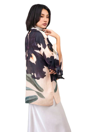 Powder Midnight Orchid Short Kimono Jacket, Cream Multi
