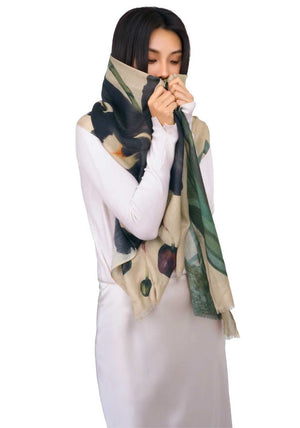 Powder Midnight Orchid Wool Wrap Scarf, Taupe Multi