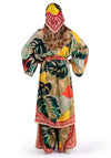 Powder One Size Exotic Leaves Kimono Gown, Beige Multi