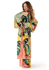Powder One Size Exotic Leaves Kimono Gown, Beige Multi