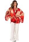 Powder One Size Rouge Blooms Kimono Jacket, Red