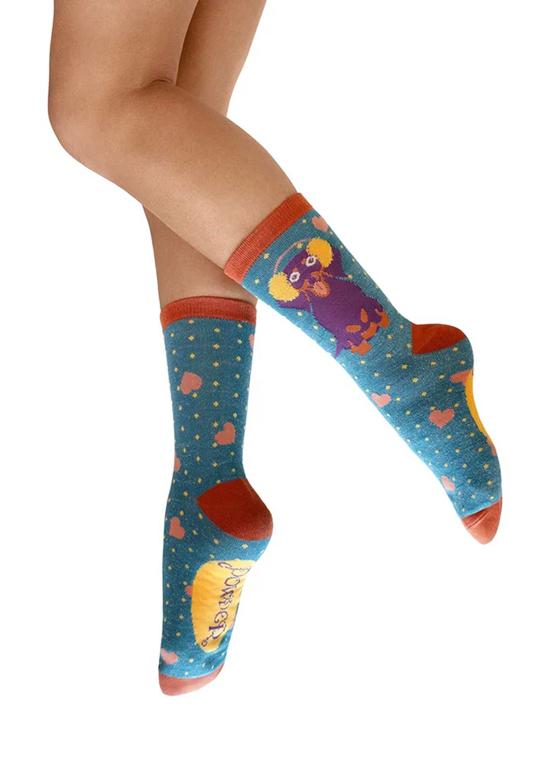 Powder Sausage Dog Glitter Ankle Socks, Blue & Orange