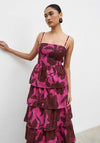 Pretty Lavish Aalyiah Square Neck Ruffle Maxi Dress, Pink & Brown