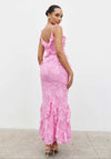 Pretty Lavish Helena Ruffle Jacquard Maxi Dress, Pink