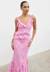 Pretty Lavish Helena Ruffle Jacquard Maxi Dress, Pink