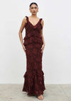 Pretty Lavish Helena Ruffle Jacquard Maxi Dress, Red
