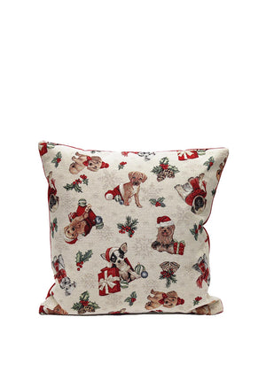 Peggy Wilkins Party Pups Cushion 45x45cm, Red & Beige