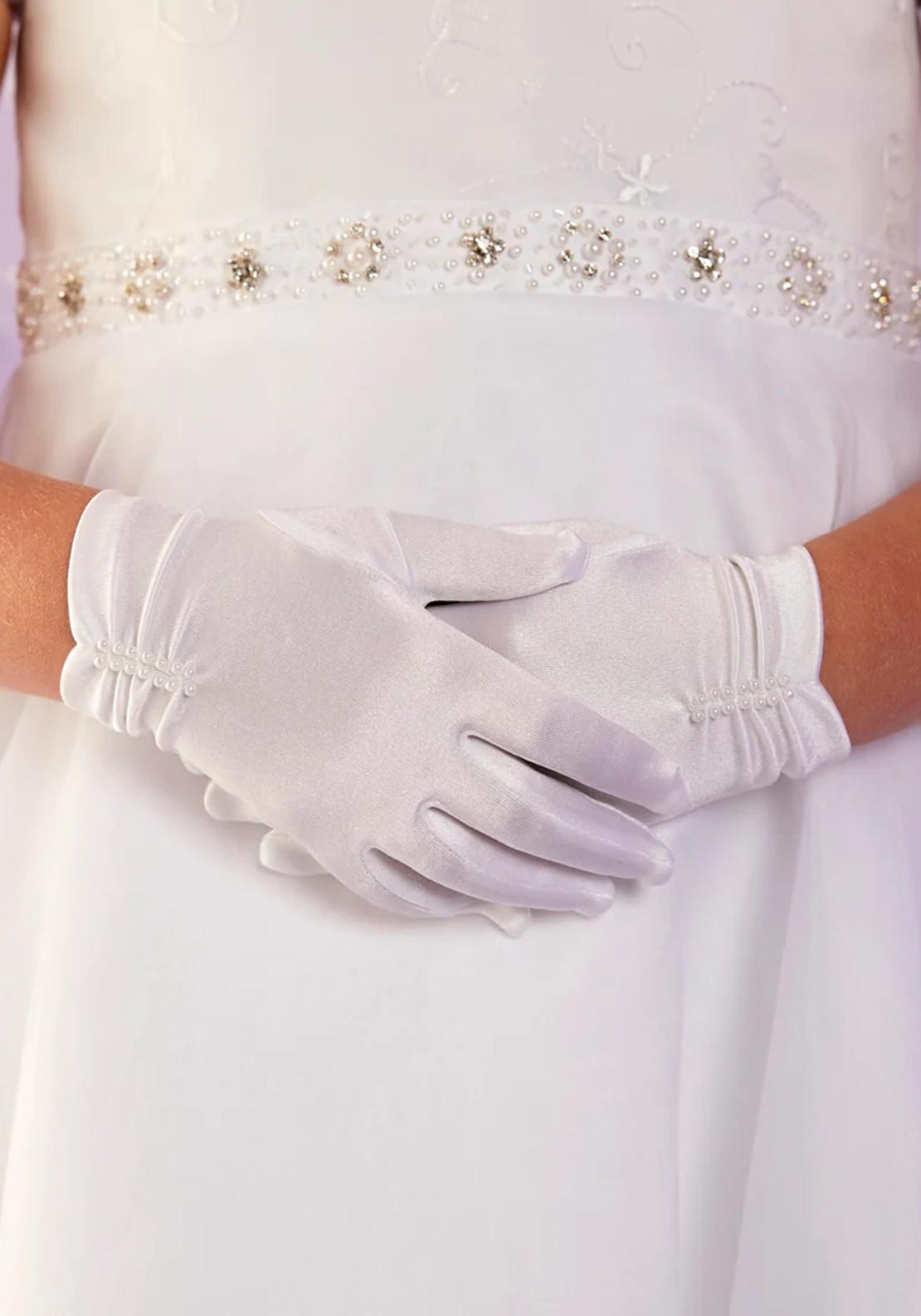 Peridot Agnes Pearl Communion Gloves, White