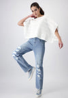 Monari Mini Sequin Cable Pattern Poncho, Off-White