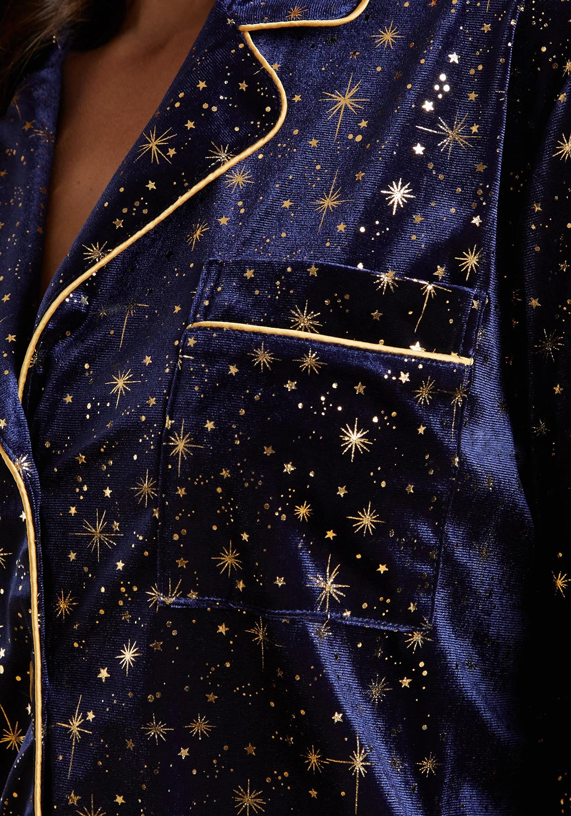 The Night Store Luna Velvet Pyjama Trouser Set, Navy