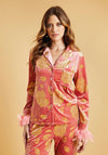 The Night Store Floral Feather Trim Pyjama Trouser Set, Dusty Rose