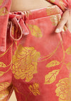 The Night Store Floral Feather Trim Pyjama Trouser Set, Dusty Rose
