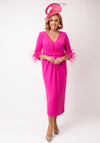 Couture Club Feather Sleeve Pencil Midi Dress, Fuchsia Pink